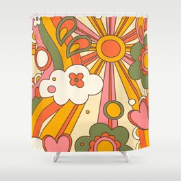 GROOVY ORANGE PINK SIXTIES/SEVENTIES RETRO PATTERN Shower Curtain