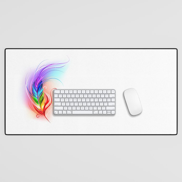 Rainbow feather on White Background Desk Mat