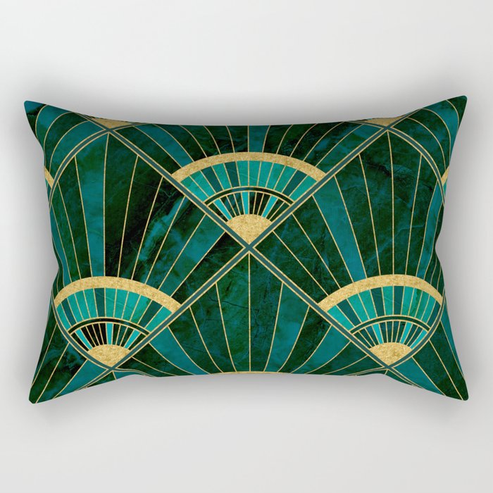 Art Deco Real Green Marbled Geometric Pattern Rectangular Pillow