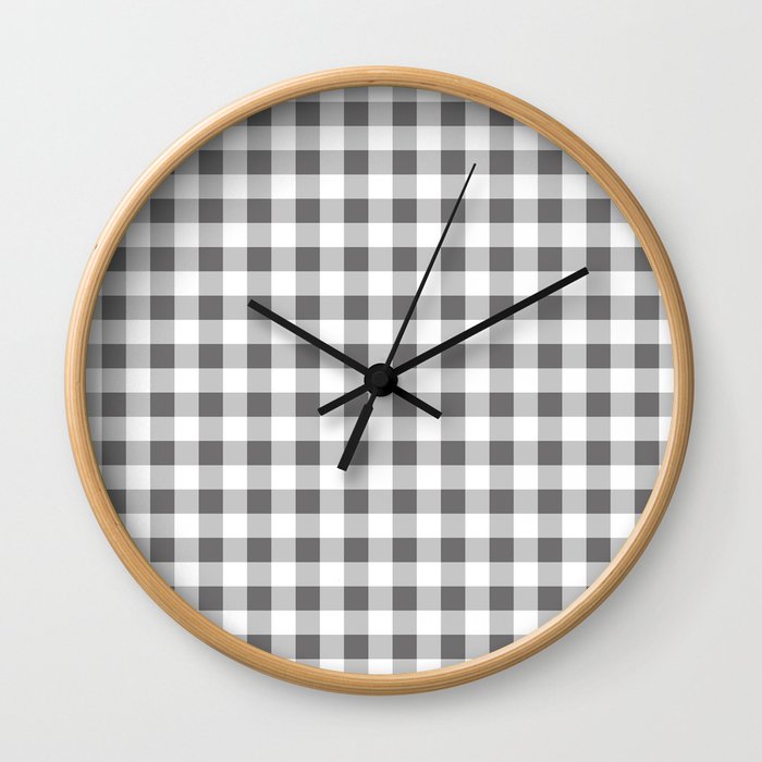 Grey and White Gingham Pattern | Gingham Patterns | Plaid Patterns | Chequered Patterns |  Wall Clock