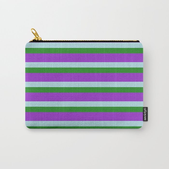 Dark Orchid, Powder Blue, and Forest Green Colored Lined Pattern Carry-All Pouch