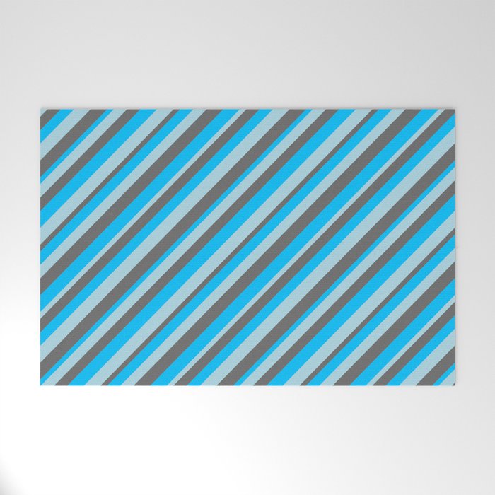 Deep Sky Blue, Light Blue, and Dim Grey Colored Striped/Lined Pattern Welcome Mat