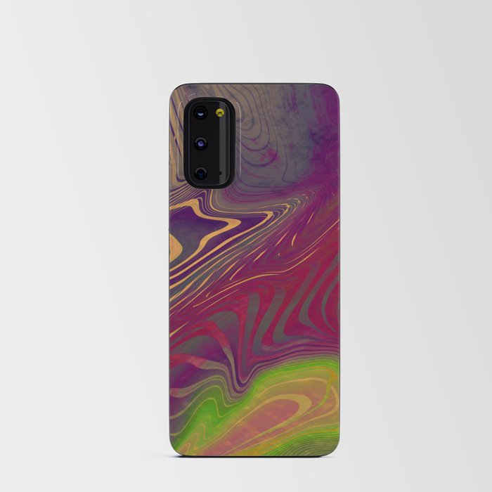 Multicolored neon psychedelic abstract digital art with distorted lines and metallic texture.  Android Card Case