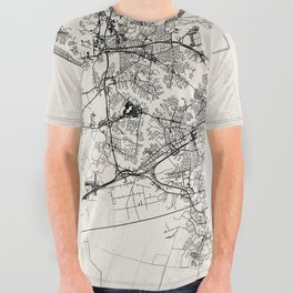 Norfolk - USA. Black and White City Map All Over Graphic Tee
