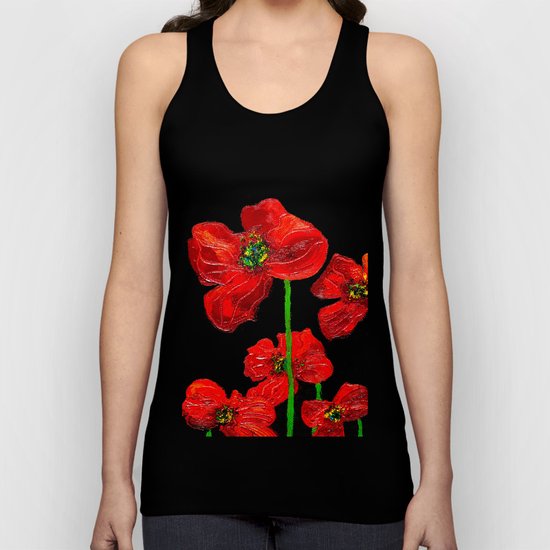 red flowers on black Unisex Tank Top