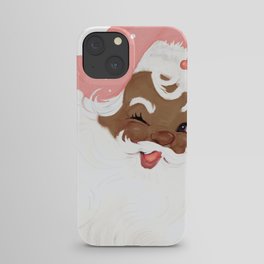 vintage old world black santa winking in blush pink iPhone Case
