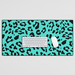 Big Turquoise and Black Leopard Spots Desk Mat