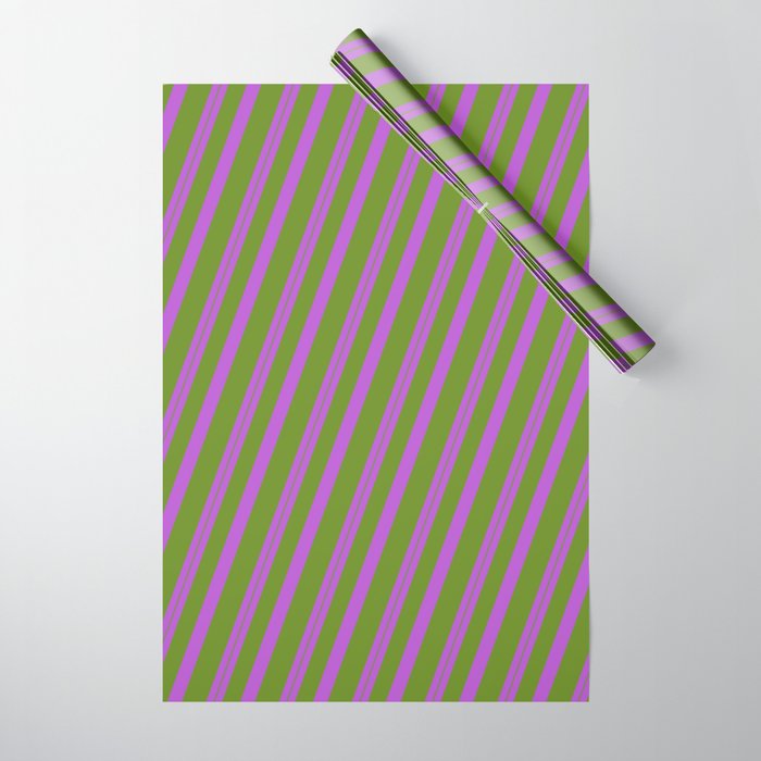 Orchid & Green Colored Lines/Stripes Pattern Wrapping Paper