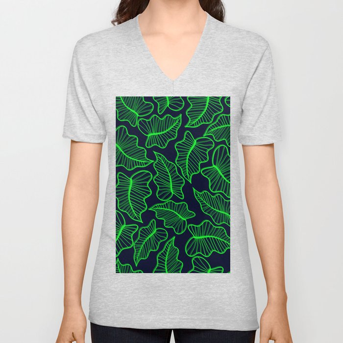 Green Color Floral Pattern Design  V Neck T Shirt