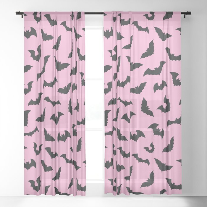 Pastel Goth Pink With Flying Bats Decorative Bath Mat Spooky 