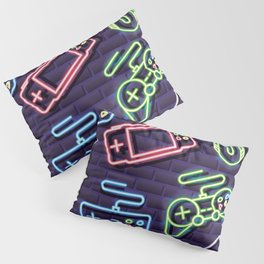 Neon Video Game Accessories Pattern Pillow Sham