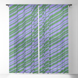 [ Thumbnail: Medium Slate Blue and Dark Green Colored Striped Pattern Sheer Curtain ]