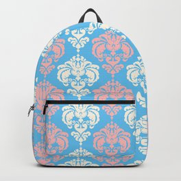 Vintage Retro Pink Blue White Floral Damask Pattern Backpack
