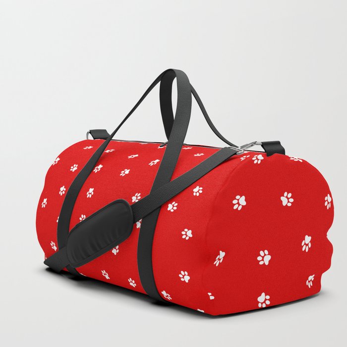 Tiny Paw Prints Pattern Red & White Duffle Bag