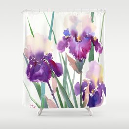 Irises, purple floral art, garden iris Shower Curtain