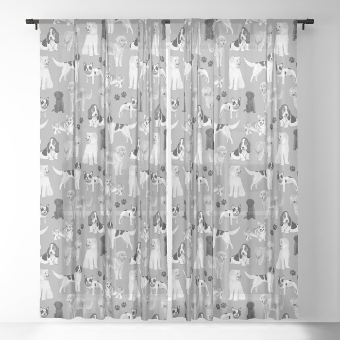 Dogs Pattern (Monochrome) Sheer Curtain