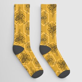 Honey Bees on a Hive of Hexagons Socks