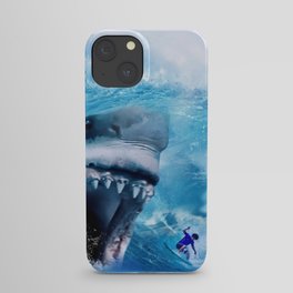 Megalodon attacks Surfer in a Wave iPhone Case
