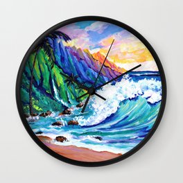 Tropical Na Pali Coast 2 Wall Clock | Largesurf, Beachwithwave, Colorfulbeach, Napalicoast, Acrylic, Hawaiianbeach, Waterfall, Kauaiart, Tropicalbeach, Hawaiibeach 