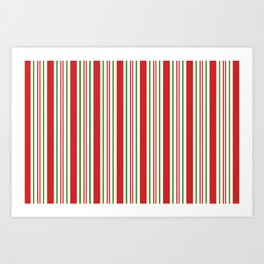 Red Green and White Candy Cane Stripes Thick and Thin Vertical Lines, Festive Christmas Art Print
