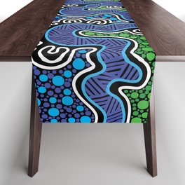 Authentic Aboriginal Art - The River (green) Table Runner