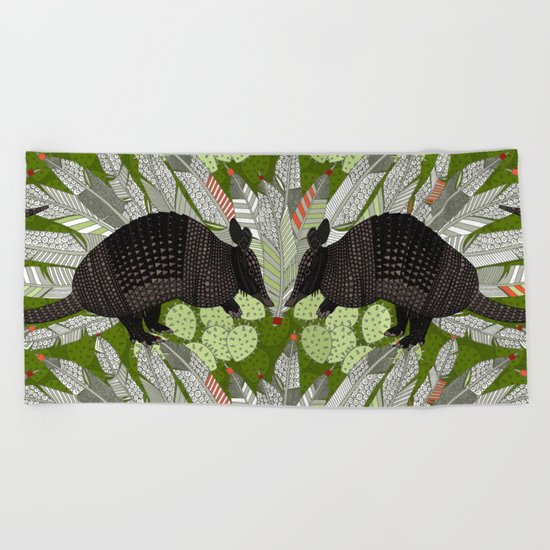 native armadillos green Beach Towel