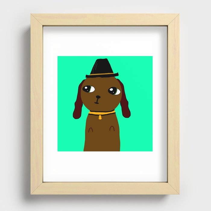 Fred the Stylish Brown Puppy in a Black Fedora Recessed Framed Print
