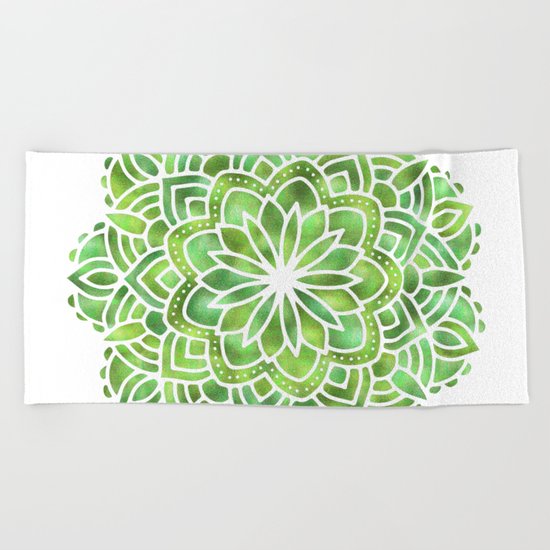Mandala Green Leaves Beach Towel