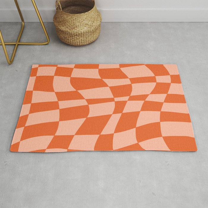 Orange twist checkered retro pattern Rug