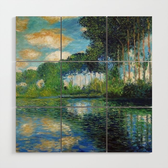 Fair-weather Clouds Reflected in the Lily Pond with Poplar Trees landscape painting by Claude Monet Wood Wall Art