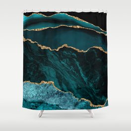 Teal & Gold Agate Texture 02 Shower Curtain