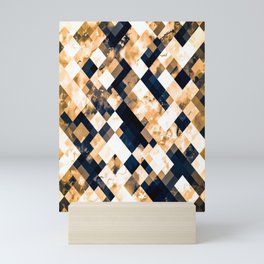 geometric pixel square pattern abstract background in brown black and white Mini Art Print