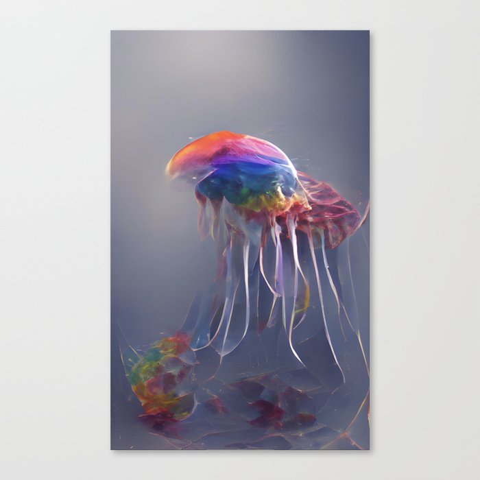 Colourful Abstract AI Art Rainbow Jellyfish Canvas Print