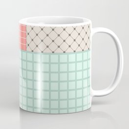 Retro patchwork Coffee Mug | Digital, Mint, Stars, Pattern, Mintplaid, Plaid, Beige, Coral, Abstract, Retropatchwork 