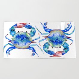 Blue Crab, crab restaurant seafood design art Beach Towel
