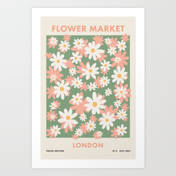 Flower Market London, Pastel Daisies Retro Print Art Print