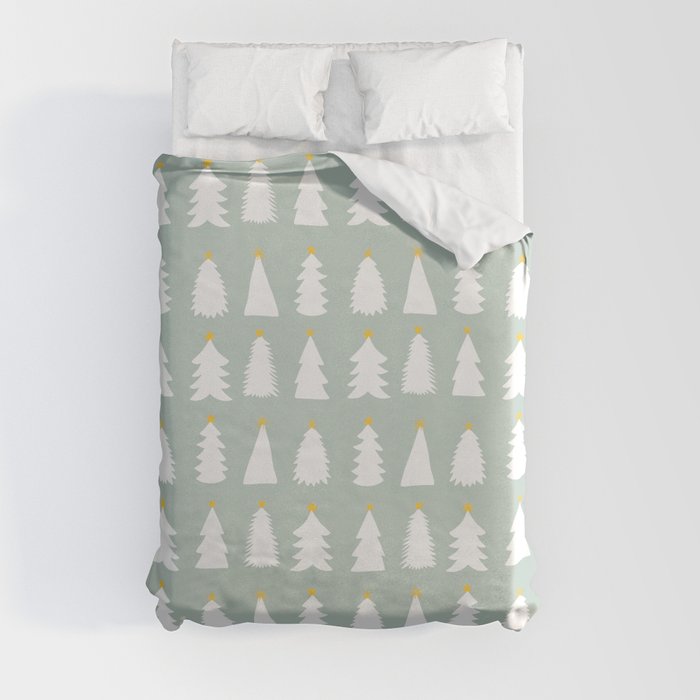 Christmas Tree pattern on Sage Green Duvet Cover