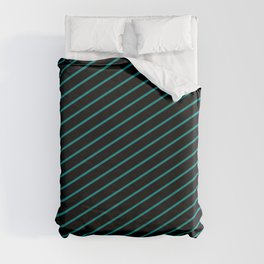 [ Thumbnail: Dark Cyan and Black Colored Lined/Striped Pattern Duvet Cover ]