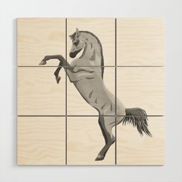  light gray horse rearing, digital painting Wood Wall Art