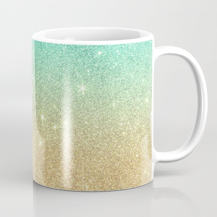 Aqua teal abstract gold ombre glitter Coffee Mug