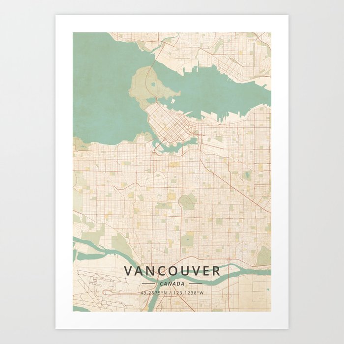 Vancouver, Canada - Vintage Map Art Print