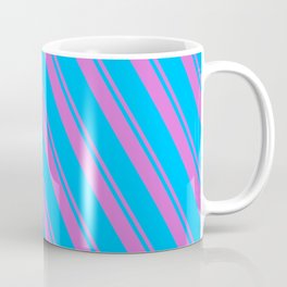[ Thumbnail: Orchid and Deep Sky Blue Colored Lines Pattern Coffee Mug ]