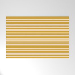 [ Thumbnail: Goldenrod and Bisque Colored Striped/Lined Pattern Welcome Mat ]