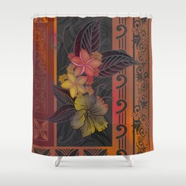 Vintage Samoan Tapa Art Tropical Floral Tapa Board Shower Curtain