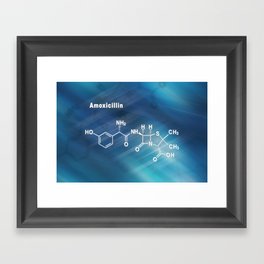 Amoxicillin, antibiotic drug, Structural chemical formula Framed Art Print