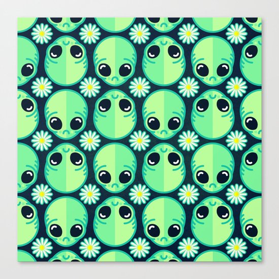Sad Alien and Daisy Nineties Grunge Pattern Canvas Print