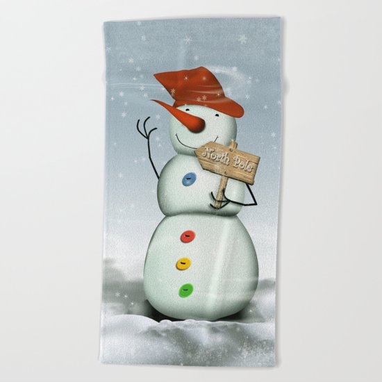 North Pole Bound Snowman Beach Towel