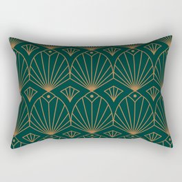Art Deco Emerald Green & Gold Pattern Rectangular Pillow