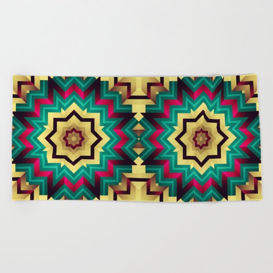 Geometric kaleidoscope with star shapes Beach Towel