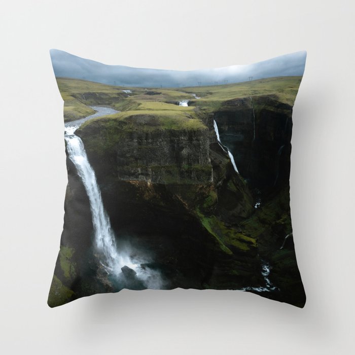 Moody Haifoss waterfall in Iceland – Landscape Photography Throw Pillow